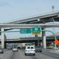 Neon lights adorn two I-10 overpasses in Downtown El Paso